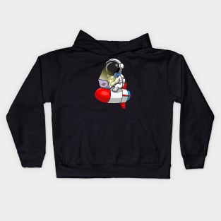 Cute Astronaut Working With Laptop On Rocket Cartoon Kids Hoodie